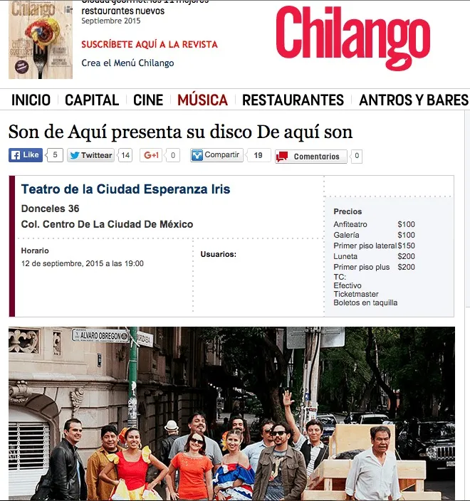 Son de Aqui press clipping Press Chilango 1
