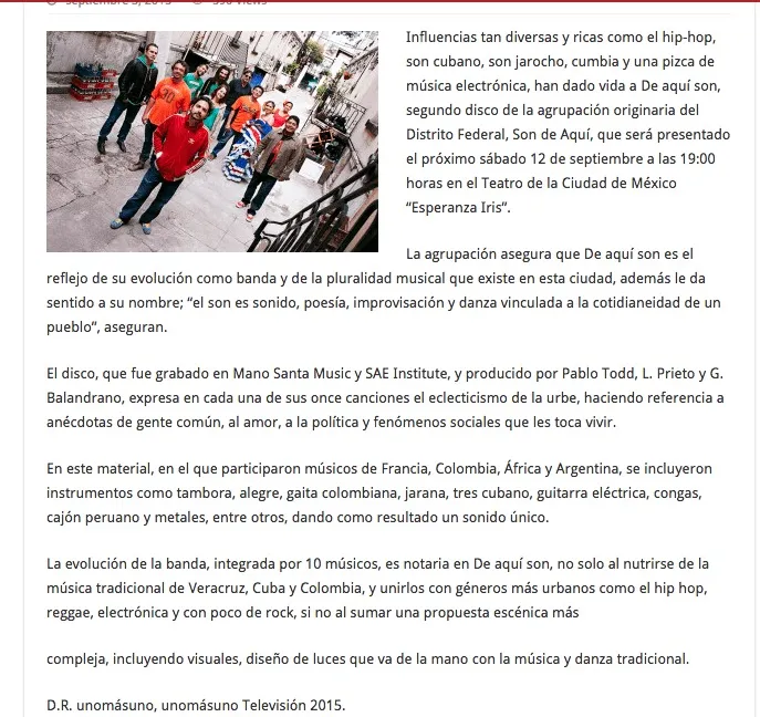 Son de Aqui press clipping Press Chilango 2