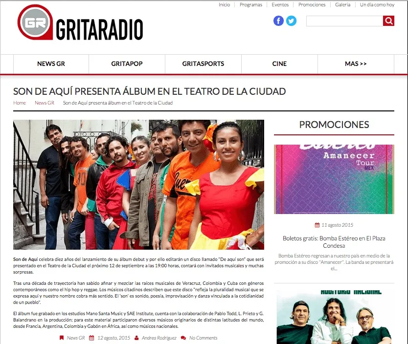 Son de Aqui press clipping Press Grita Radio