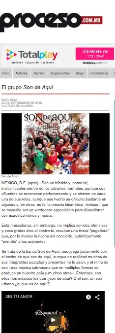 Son de Aqui press clipping Press Proceso