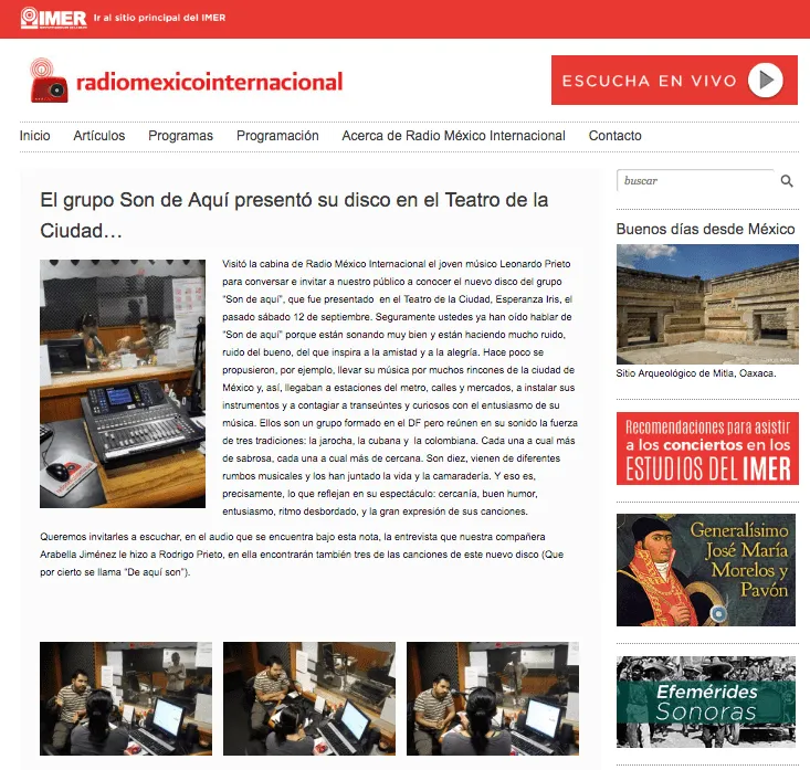 Son de Aqui press clipping Press Radio Mexico